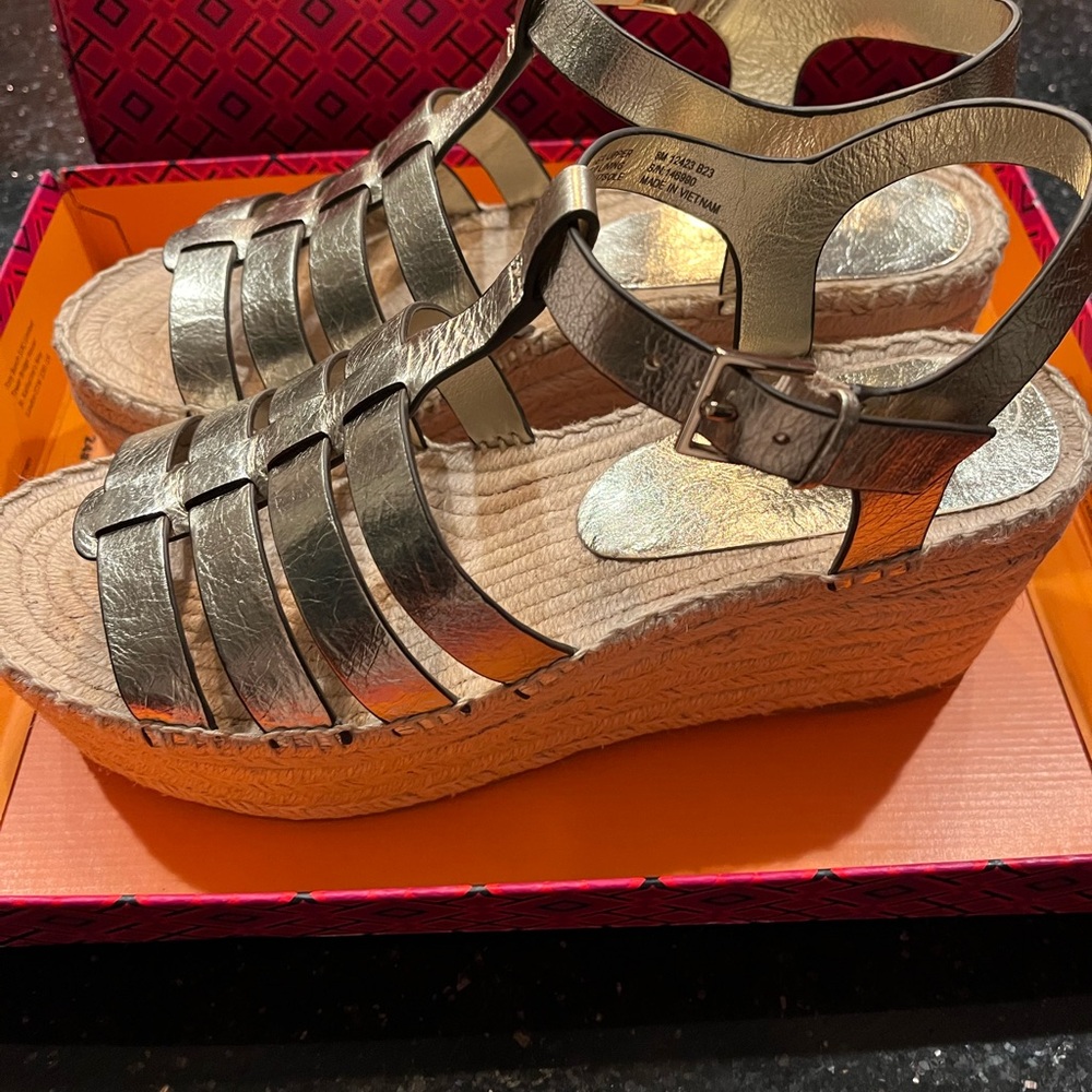 Tory Burch Metallic Gold Wedge Sandals